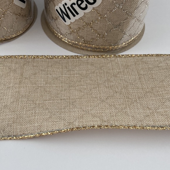 5 Offray Wired Edge Ribbon Gold Silver Glitter Cross Hatch Pattern 2.5" - Picture 9 of 16